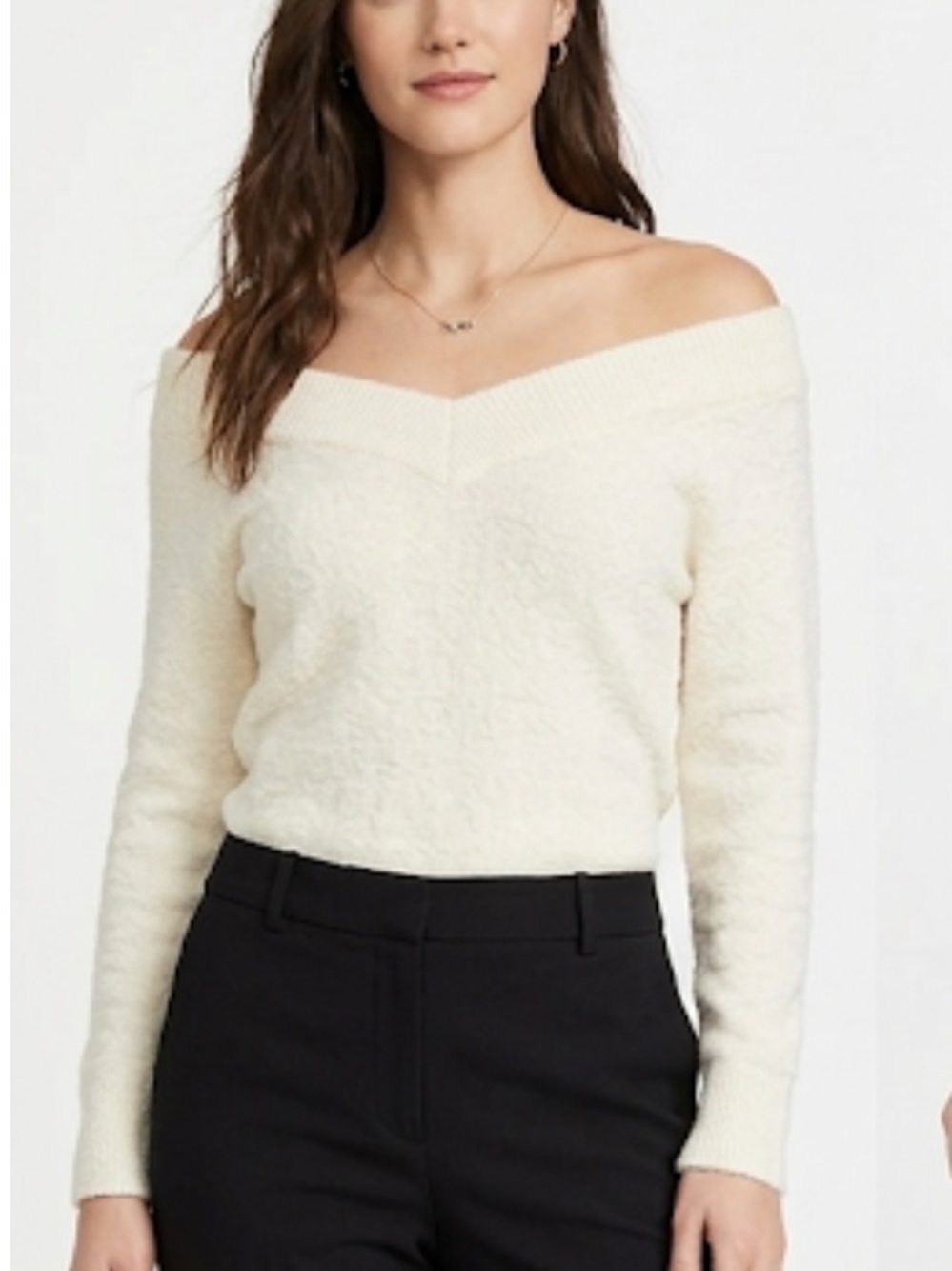 White House Black Market Cream Off-the-Shoulder Sweater size M